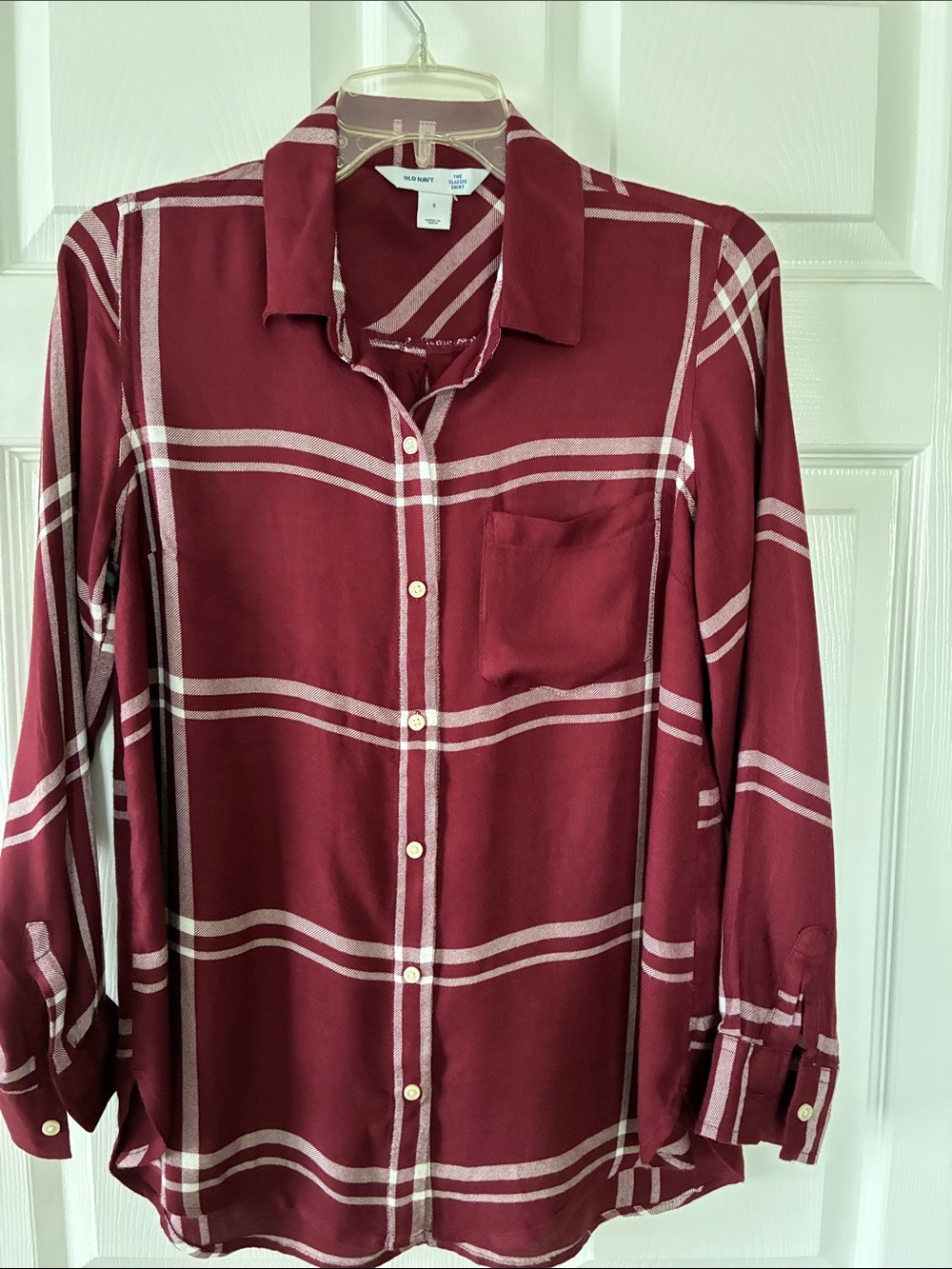 Old Navy Women's The Classic Shirt - Size S - Burgundy Plaid